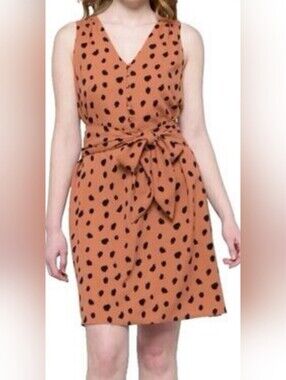 41 Hawthorn Rust Polka Dot Summergirl Tie-Waist Smocked Midi Dress. 3X